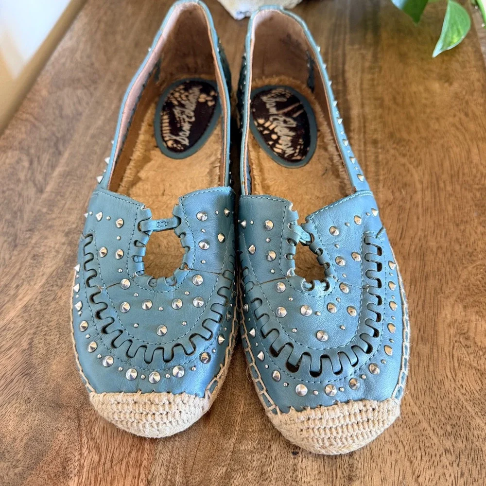 Sam Edelman Liam Espadrille‎ Flats Womens 8 Blue Leather Studded Boho Slip On